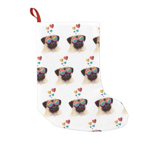 Pug Dog with Hearts Valentines Day Small Christmas Stocking