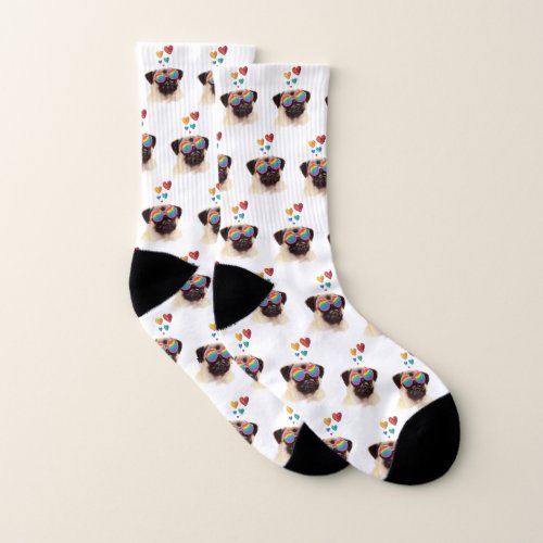 Pug Dog with Hearts Valentines Day Socks