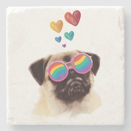 Pug Dog with Hearts Valentines Day  Stone Coaster