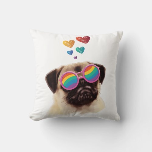 Pug Dog with Hearts Valentines Day Throw Pillow