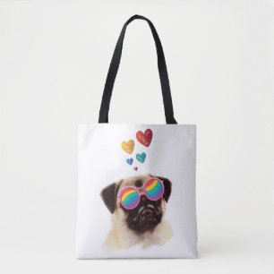 Pug Dog with Hearts Valentine's Day Tote Bag