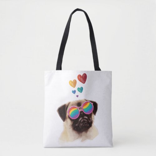 Pug Dog with Hearts Valentines Day Tote Bag