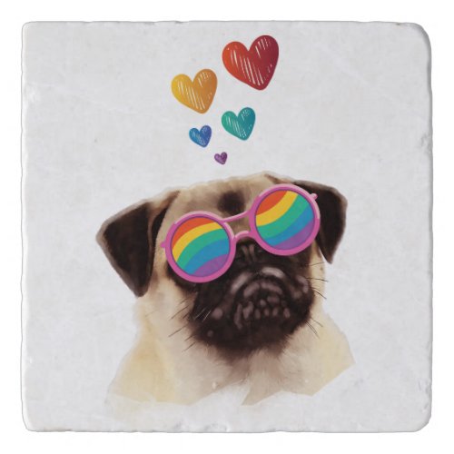 Pug Dog with Hearts Valentines Day  Trivet