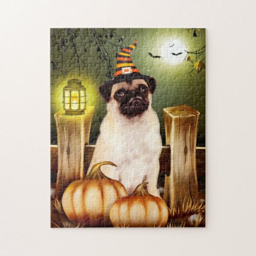 Pug Dog with Witch Hat Halloween  Jigsaw Puzzle