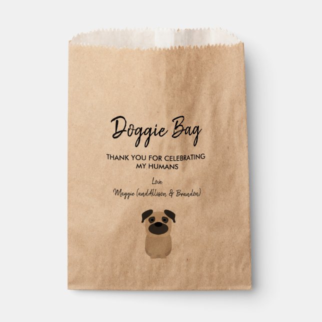 Pug Doggie Bag for Wedding, Doggy Treat Favor Bags (Front)