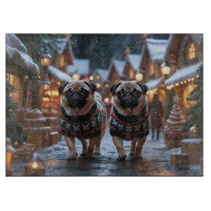 Pug Dogs Christmas Snow Holiday Cutting Board