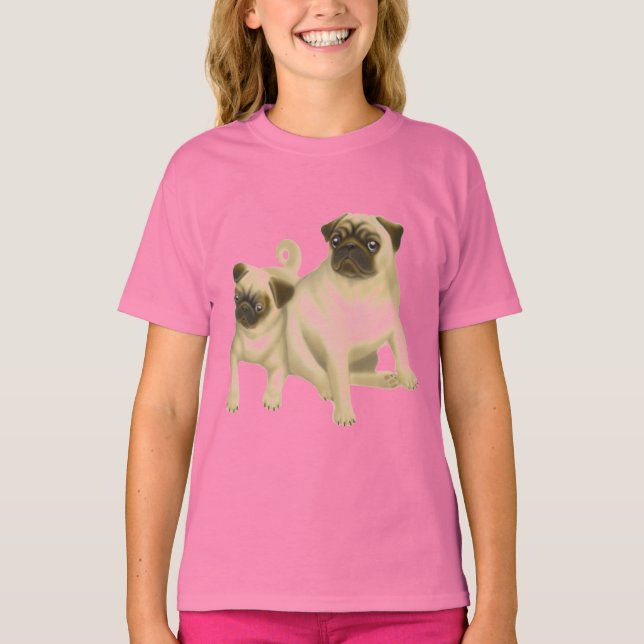 Pug Dogs Girls Baby Doll T-Shirt (Front)