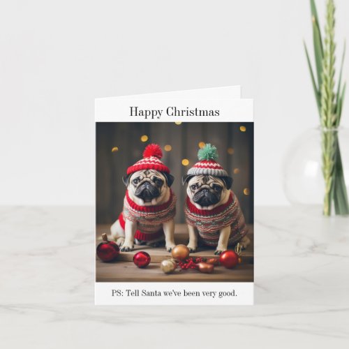 Pug Dogs Happy Christmas Card