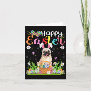 Pug Dogs Happy Easter Egg Hunt Bunny Ear Easter Card