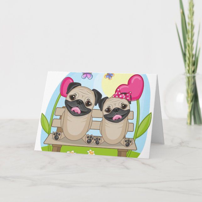 Pug Dogs In Love Card (Front)