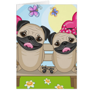 Pug Dogs In Love Cards
