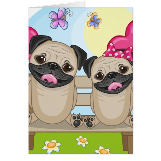 Pug Dogs In Love Cards (Front)