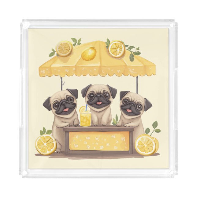 Pug Dogs Lemonade Stand Acrylic Tray (Front)