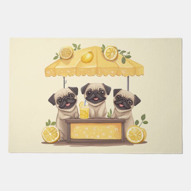Pug Dogs Lemonade Stand Doormat (Front)