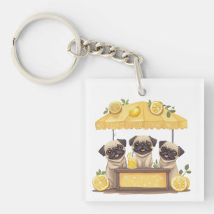 Pug Dogs Lemonade Stand Keychain
