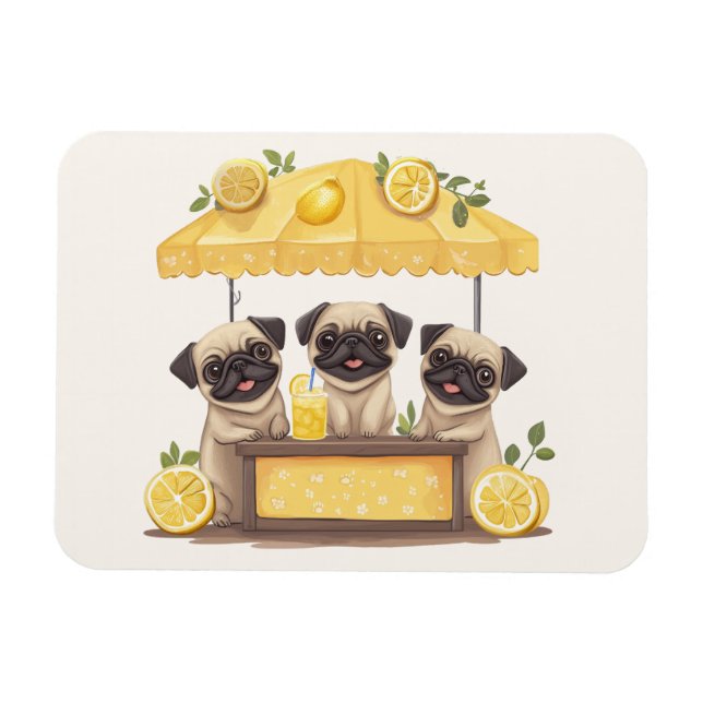 Pug Dogs Lemonade Stand Magnet (Horizontal)