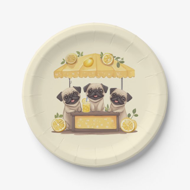 Pug Dogs Lemonade Stand Paper Plates (Front)