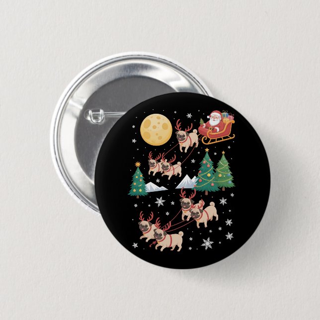Pug Dogs Tree Christmas Sweater Xmas Pet Animal  Button (Front & Back)