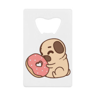 Pug donut Puppy Bulldog pet cartoon Credit Card Bottle Opener