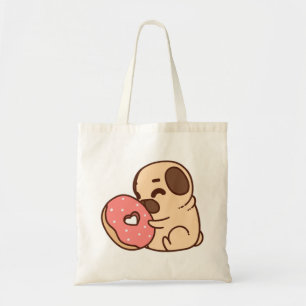 Pug donut Puppy Bulldog pet cartoon Tote Bag