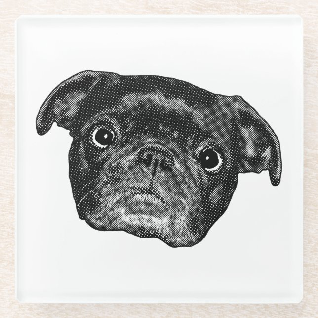 Pug Dot Table Charm Glass Coaster (Front)
