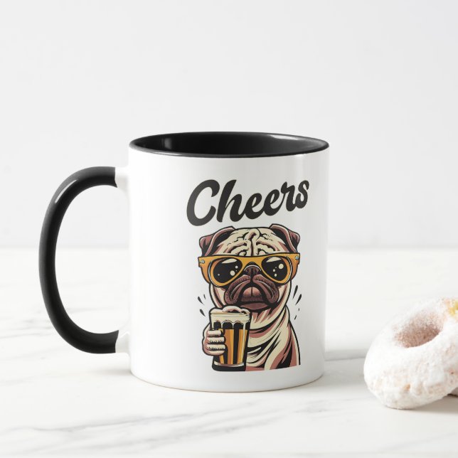 Pug Drinking Beer Meme  Mug (With Donut)
