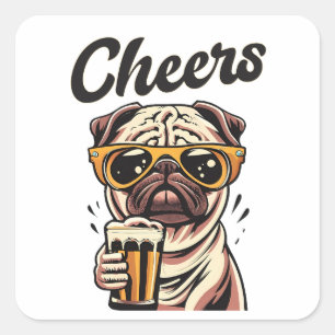 Pug Drinking Beer Meme  Square Sticker