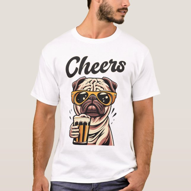 Pug Drinking Beer Meme  T-Shirt (Front)