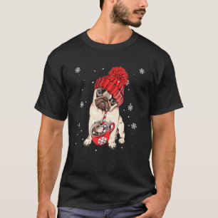 Pug Drinking Coffee Christmas Snow Chocolate X Mas T-Shirt