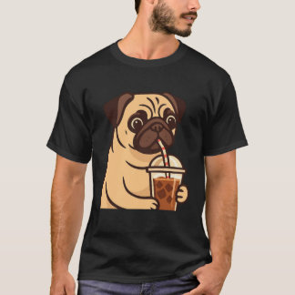 Pug Drinking Iced Coffee Cute Dog Funny Pet Lover T-Shirt