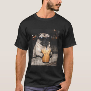 Pug Drinking Iced Coffee Funny Dog Meme T-Shirt