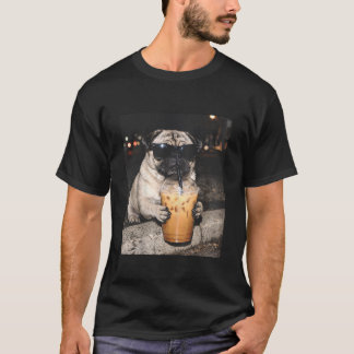 Pug Drinking Iced Coffee Funny Dog Meme T-Shirt