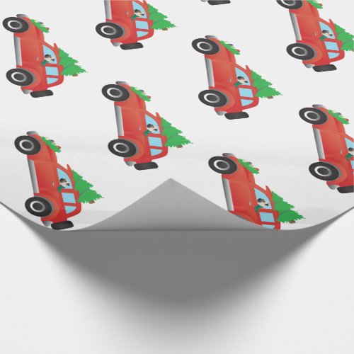 Pug Driving a car with a Christmas tree on top Wrapping Paper