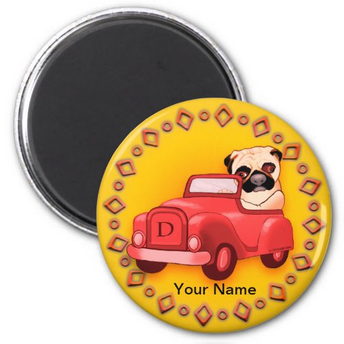 Pug Driving Car custom name Magnet