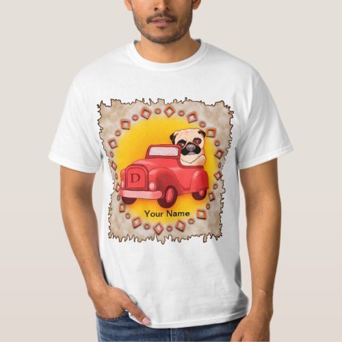 Pug Driving Car custom name T_Shirt