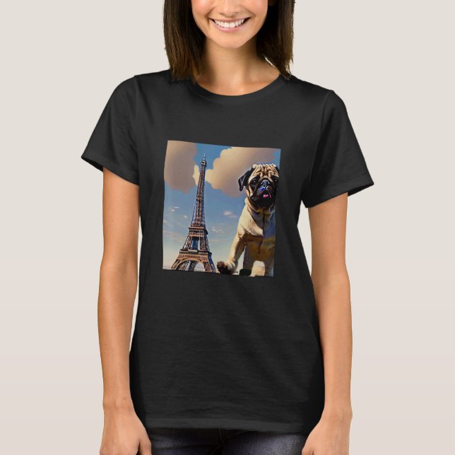 Pug  Eiffel Tower France Paris  Men Women Girls Do T-Shirt (Front)