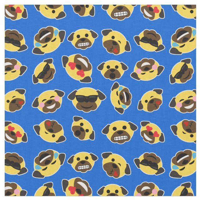 Pug Emoji Emoticon Pattern Fabric (Close Up)