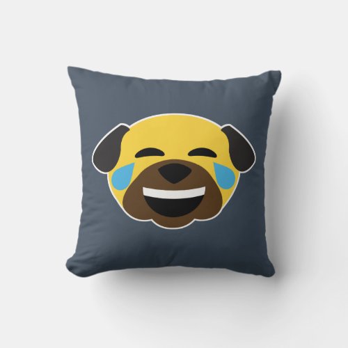 Pug Emoji Emoticon Tears of Joy and Love Throw Pillow