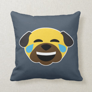 Pug Emoji Emoticon Tears of Joy and Love Throw Pillow