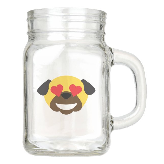 Pug Emoji Love and LOL Tears of Joy Mason Jar (Front)