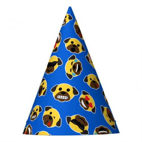 Pug Emojis on Electric Blue Birthday Party Party Hat