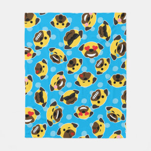 Pug Emoticon Emoji Pattern Love Laugh Kiss Cool Fleece Blanket