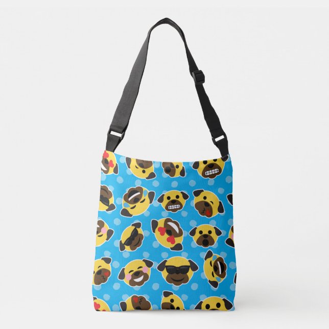 Pug Emoticons (Emojis) Pattern Love Laugh Kiss Crossbody Bag (Front)