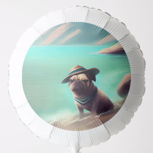 Pug enjoying on beach painting art  balloon