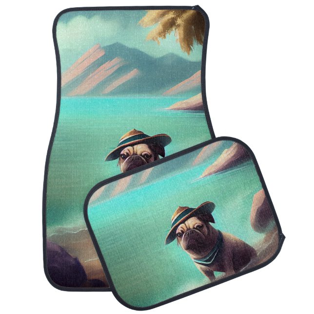 Pug enjoying on beach painting art car floor mat (Set)