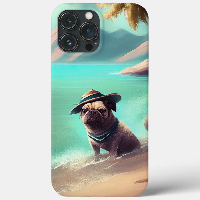 Pug enjoying on beach painting art Case-Mate iPhone case (Back)