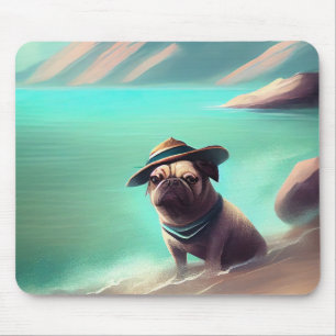 Pug enjoying on beach painting art mouse pad