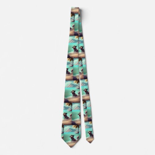 Pug enjoying on beach painting art  neck tie