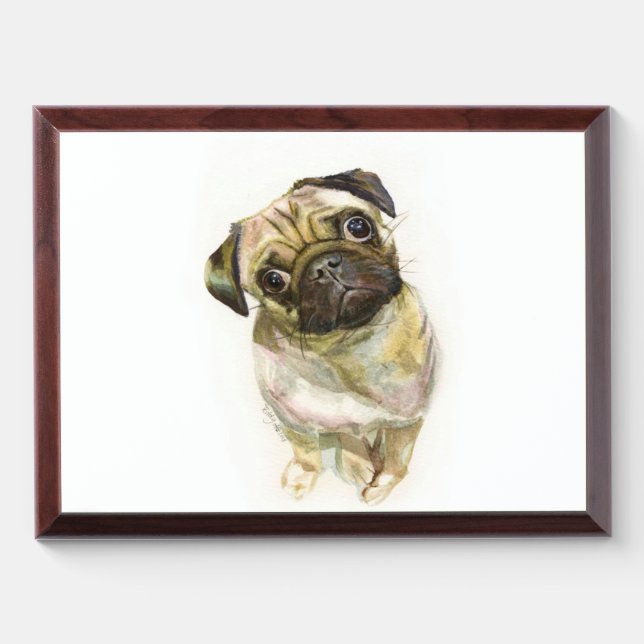 Pug Face Art Print | Cute Pug Dog Award Plaque (Horizontal)