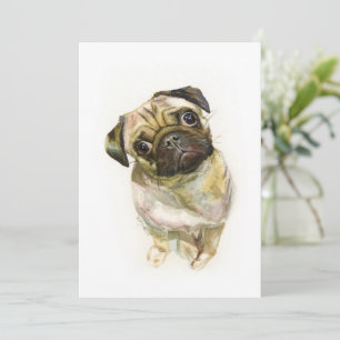 Pug Face Art Print Cute Pug Dog Holiday Card